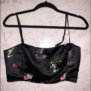 Black embroidered crop top